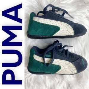 PUMA Leather & Suede Blue Green Sneakers, Size 5 (Baby)